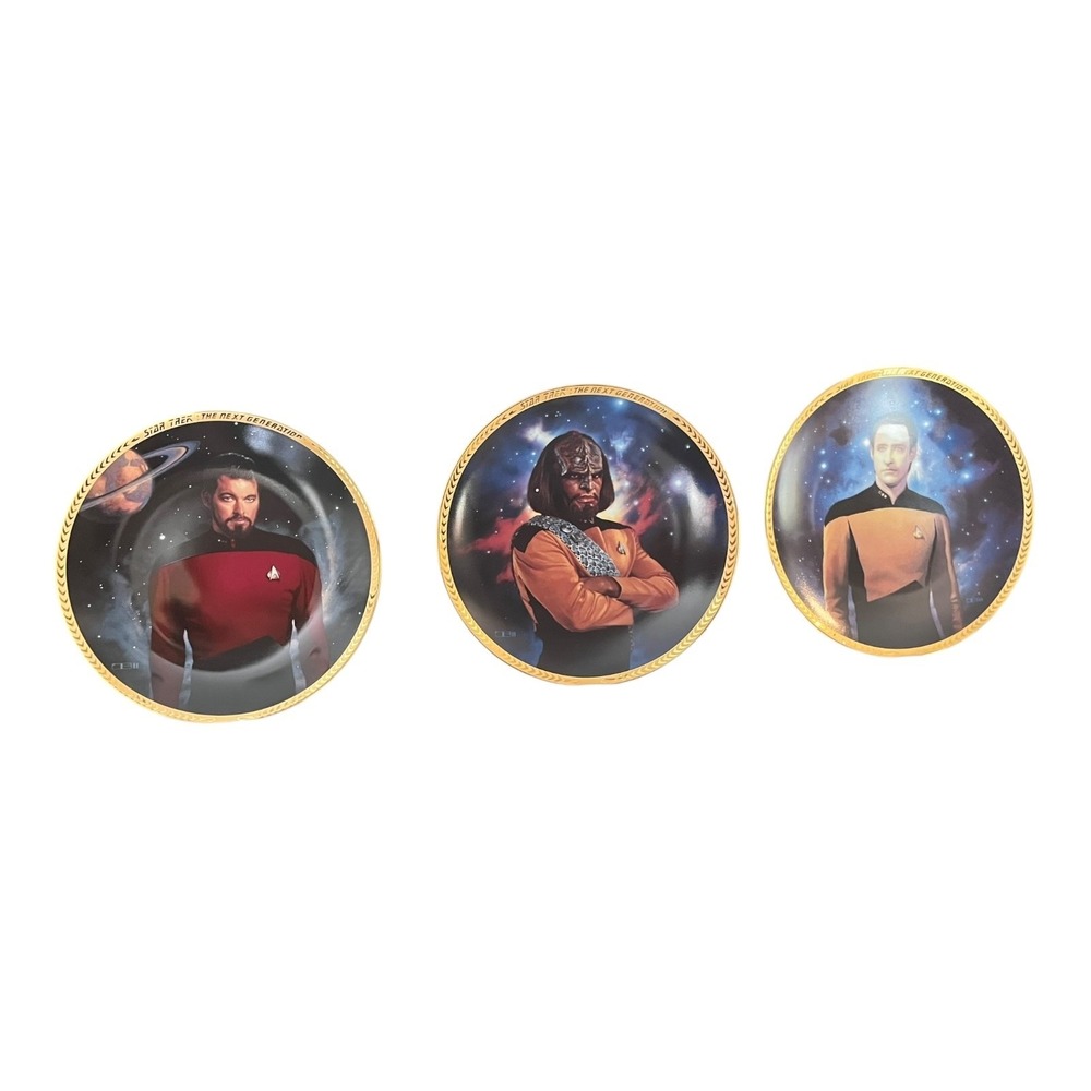 Vtg Hamilton 1993 Star Trek Plate Lot of 3 Next Generation: Riker  Worf Data